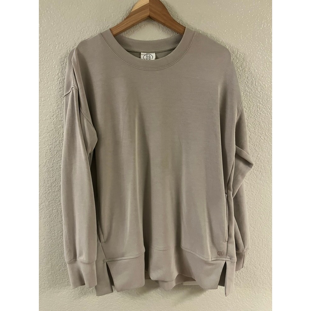 Sage Collective Women Taupe Crewneck Sweatshirt Side Pockets Size S 1634375